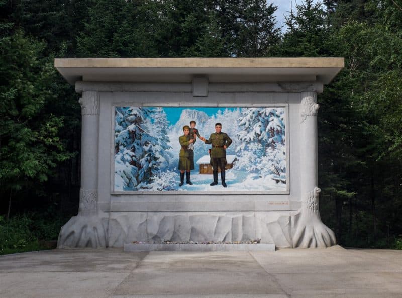 Mosaic of the Kim family at Mount Paektu secret camp