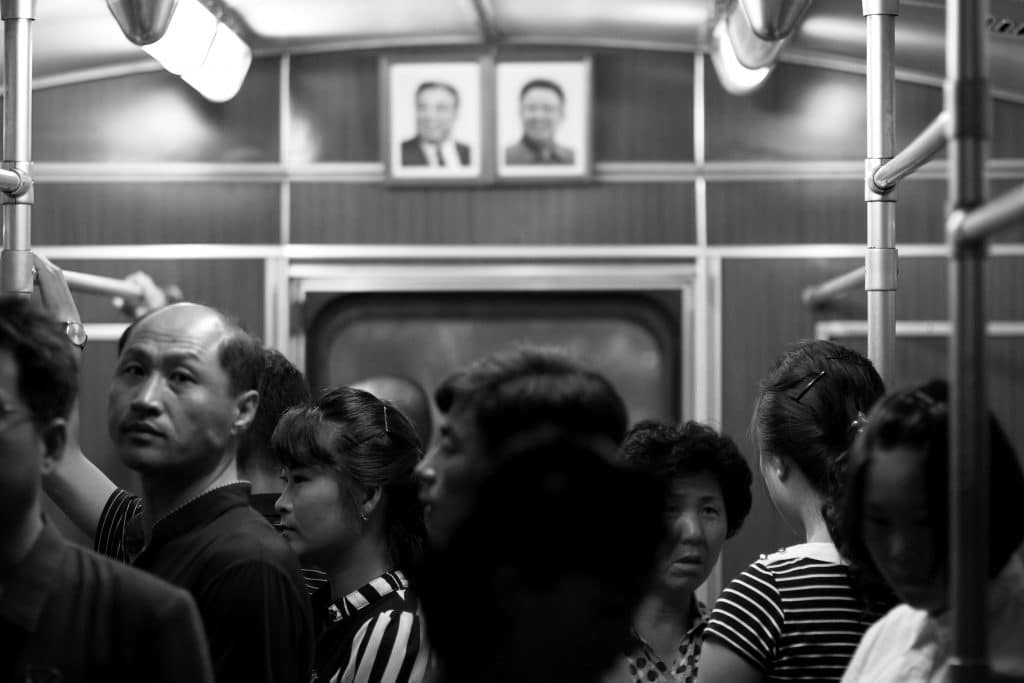 Leader portraits seen on the Pyongyang metro